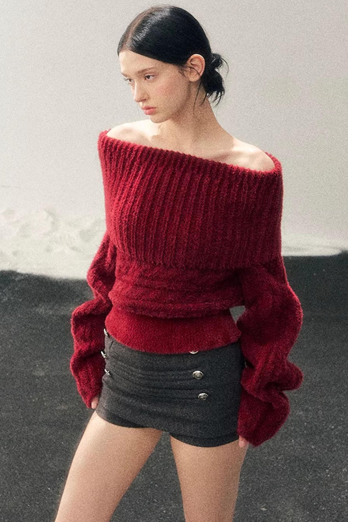 Off-Shoulder Cable Knit Sweater