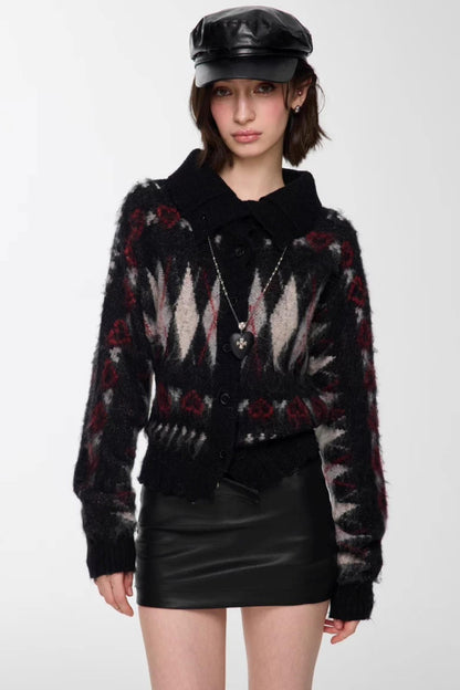 Mohair Argyle Knit Sweater