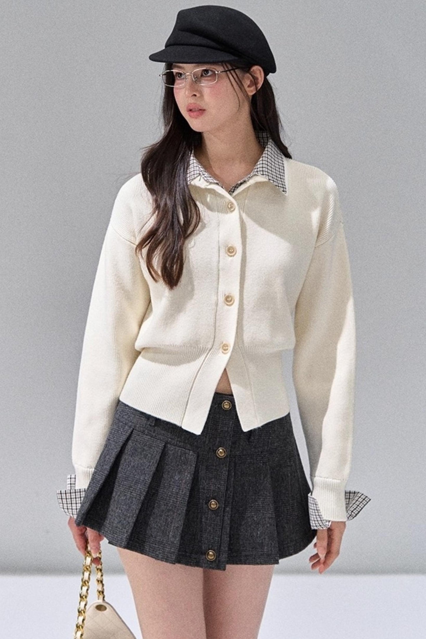 Fake Two Polo Lapel Sweater Skirt Set-Up