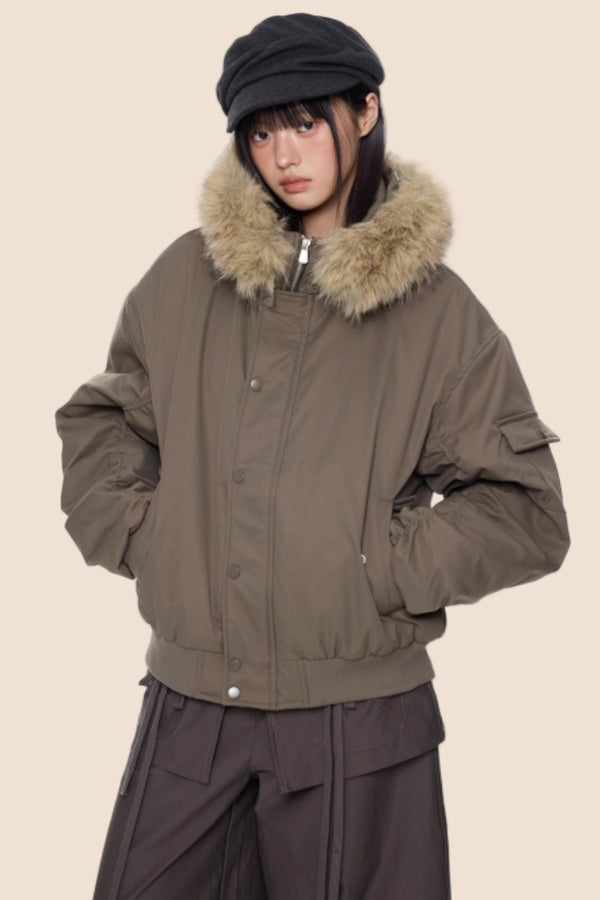 Fur Collar Hooded Cotton Jacket