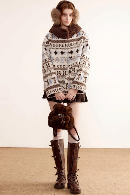 Fair Island Lamb Wool Hooded Coat