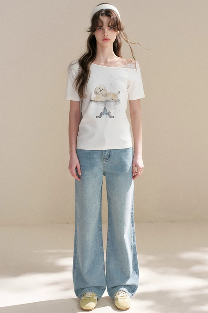 Hand-Painted Lace Off-Shoulder Top