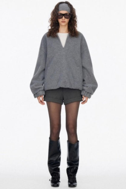 Loose Wool V-Neck Knit Sweatshirt