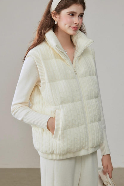 Warm White Stand Collar Vest Jacket