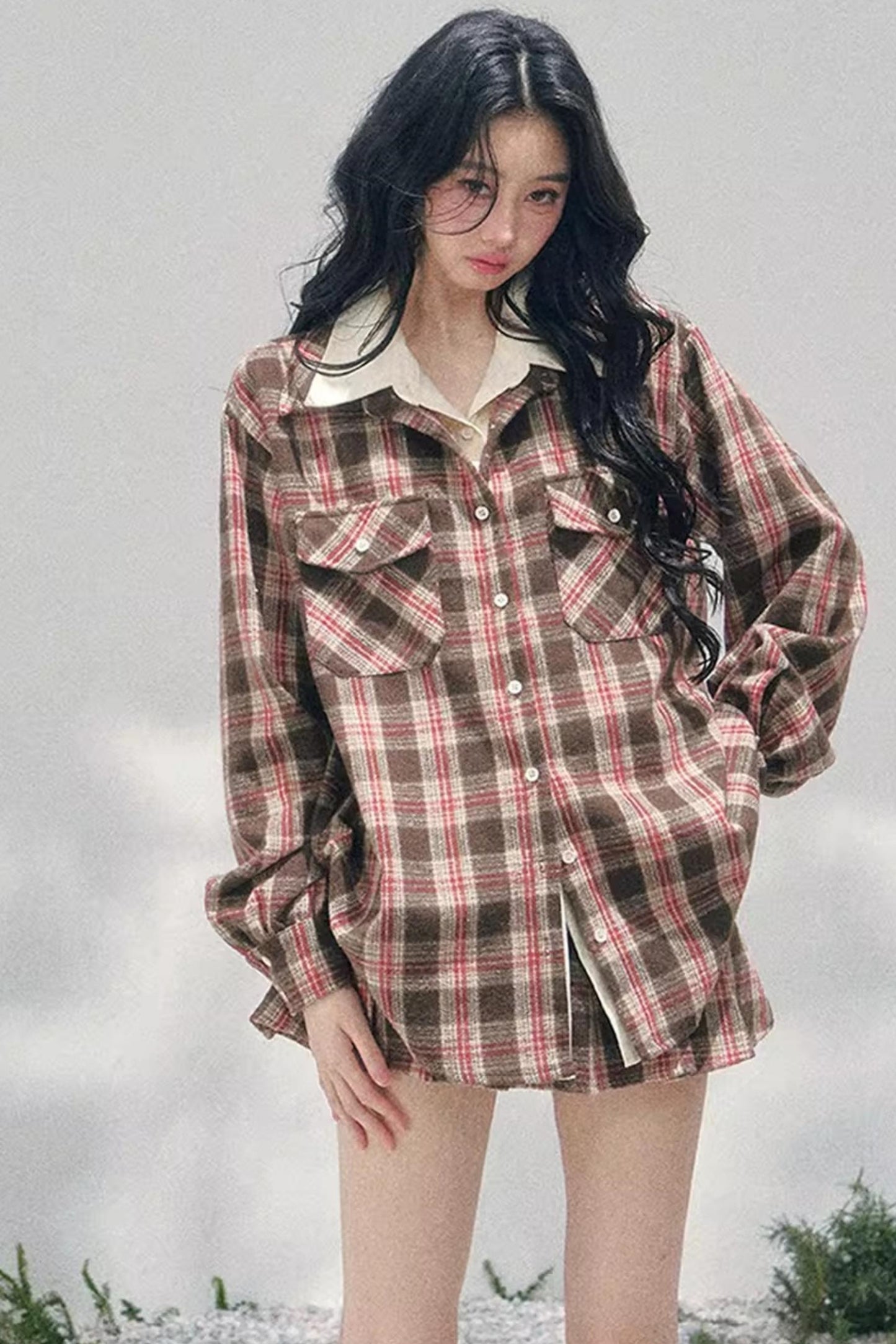 British Cafe Plaid Shirt and Short Skirt Set-Up