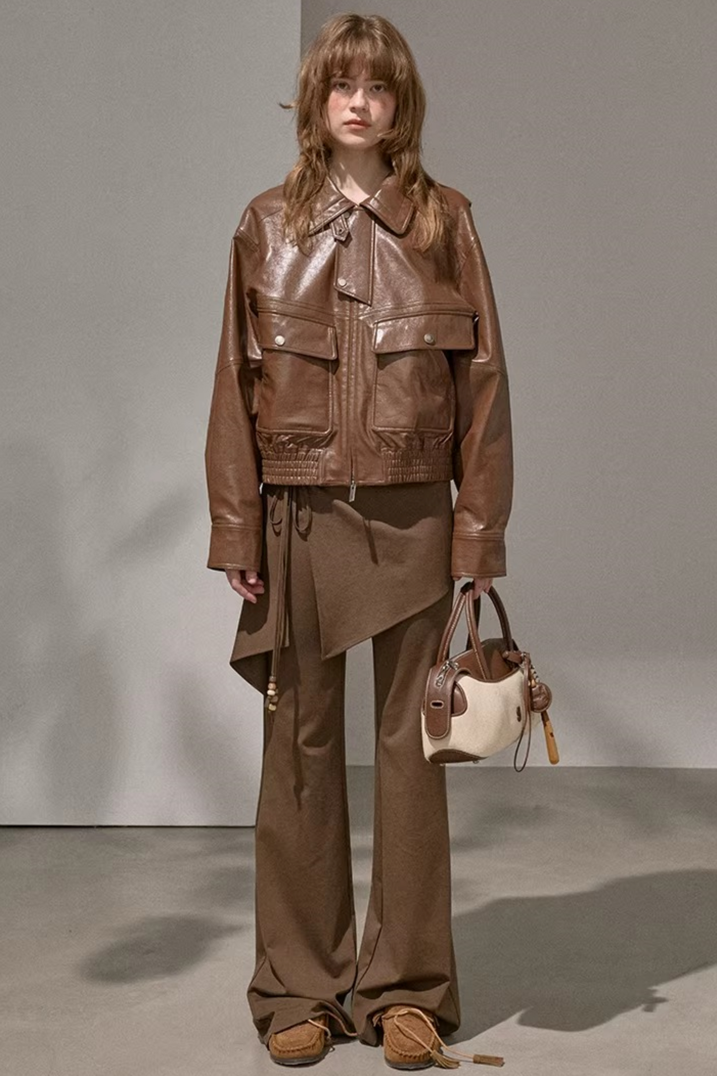 Patchwork Fleece-Lined Flared Pants