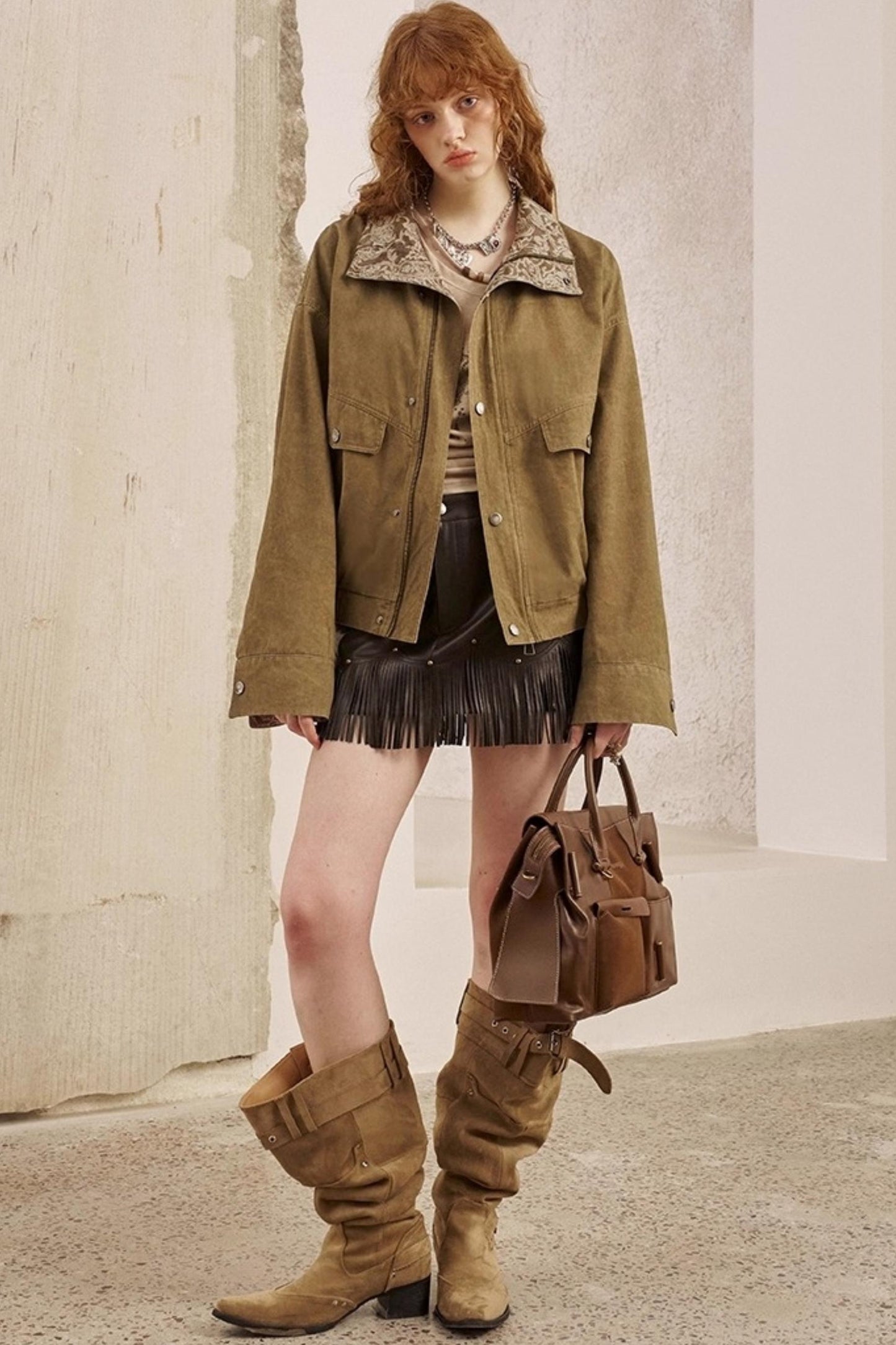 Cashew Flower Washed Stand Collar Jacket