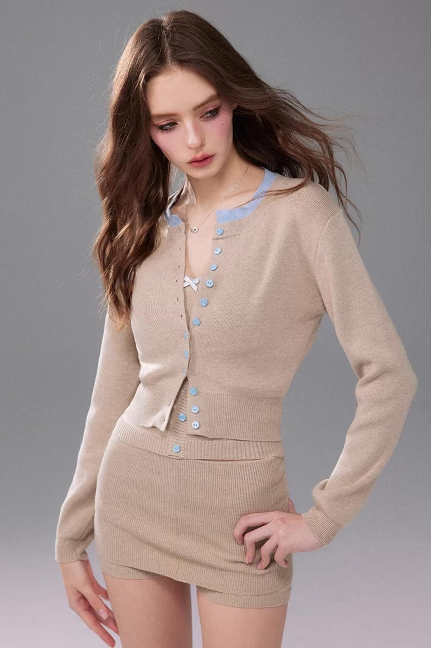 Slim-Fit Knitted Cardigan Matching Set