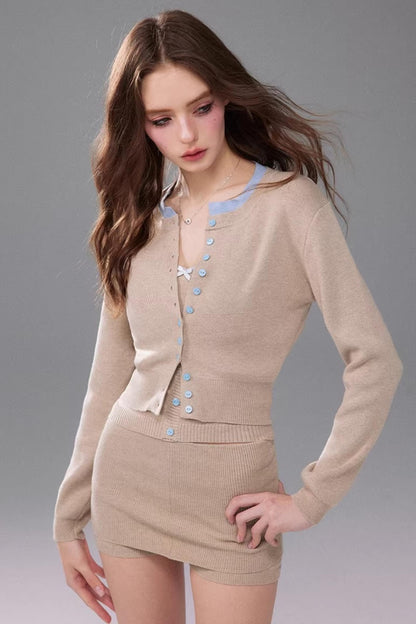 Slim-Fit Knitted Cardigan Matching Set