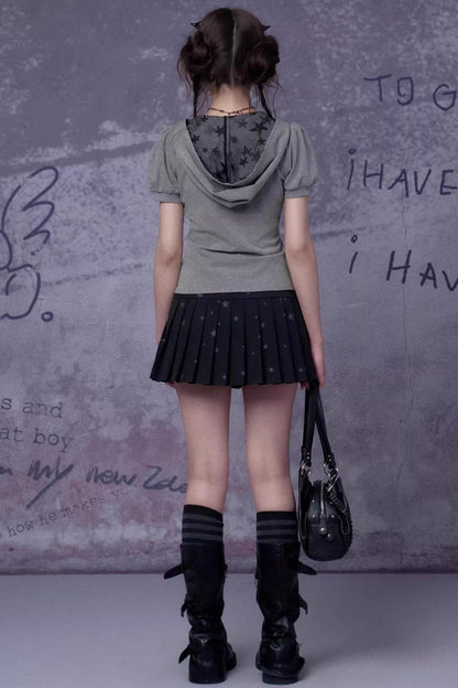 Gray Cross Hooded Top