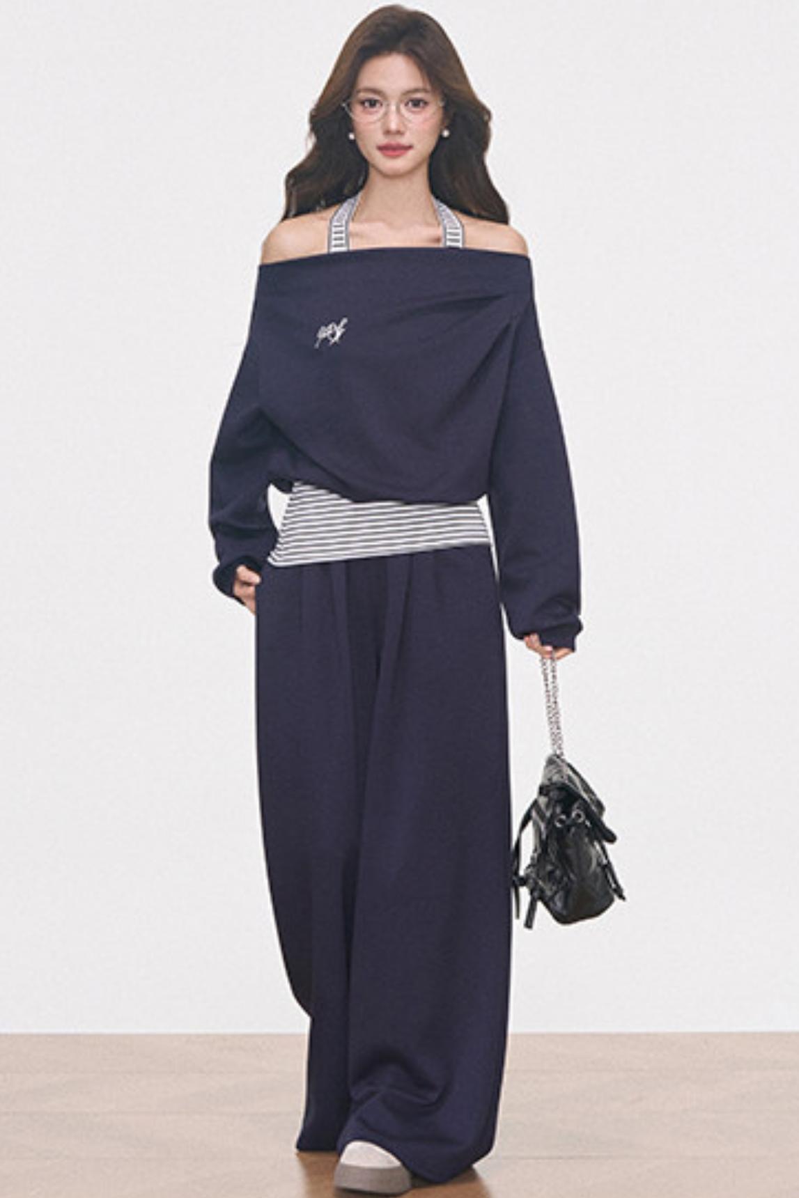 Gray Knitted Sporty Suit Set-Up