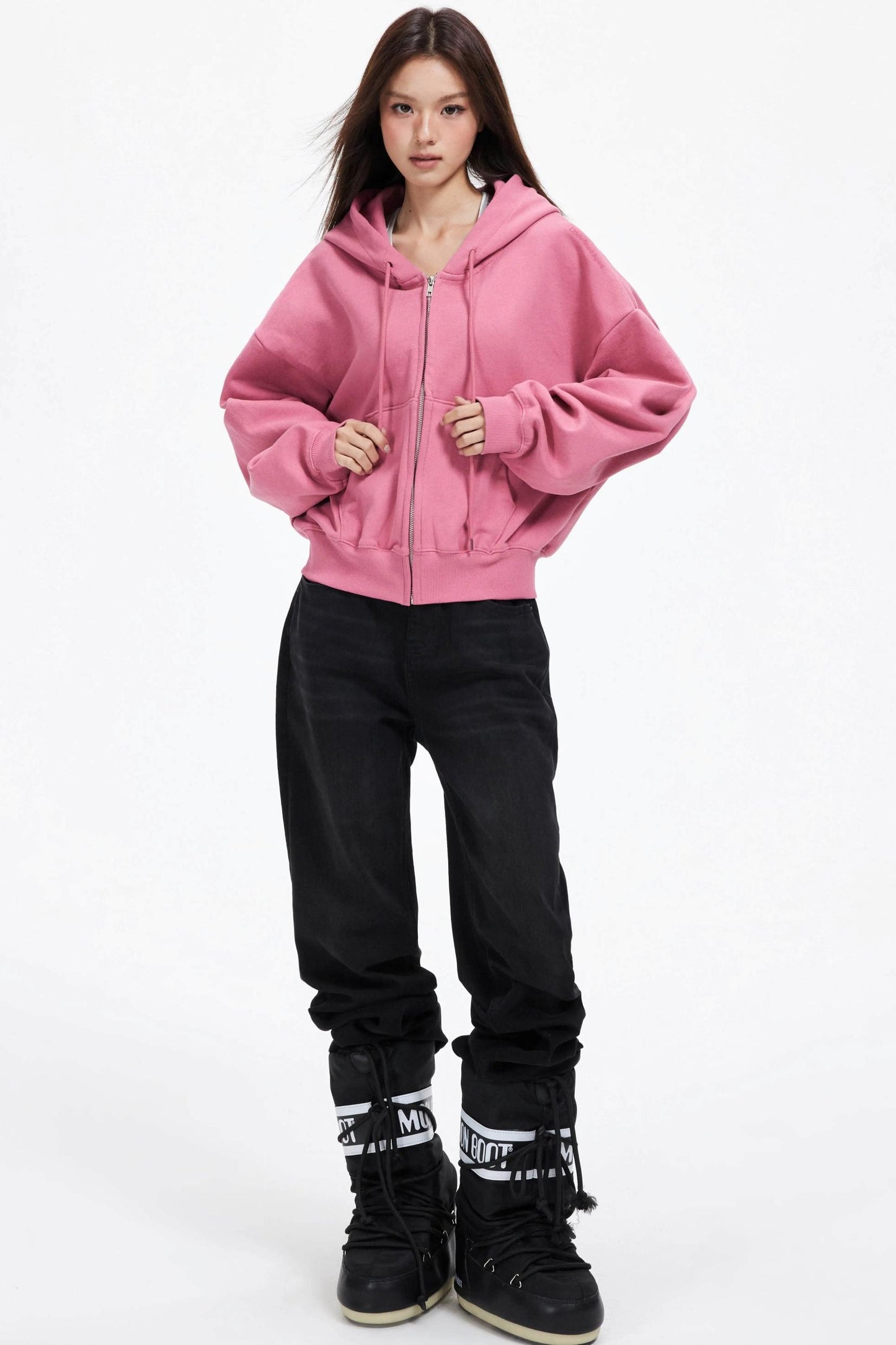 Cropped Hooded Cardigan Zip Jacket