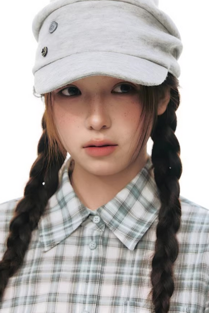 Plaid Cotton Waist-Cinching Blouse