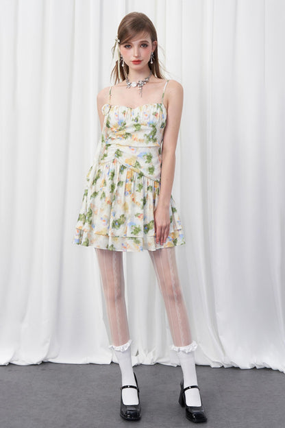 Floral Elegance Shrink-Waist Cami Dress