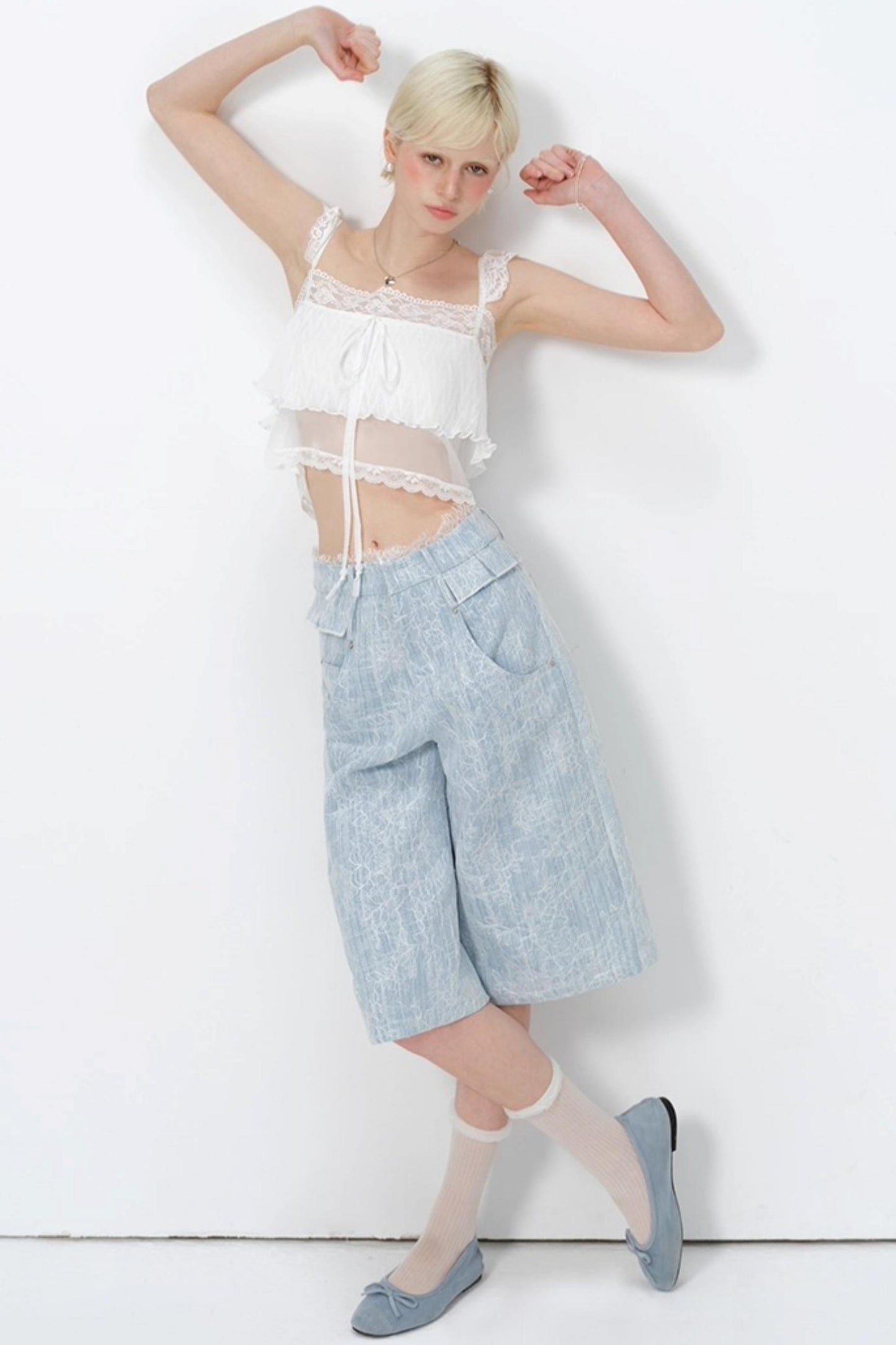 Summer Lace High-Waist Wide-Leg Pants