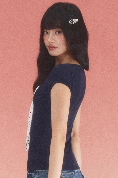 Color-Blocked Polka Dot Top