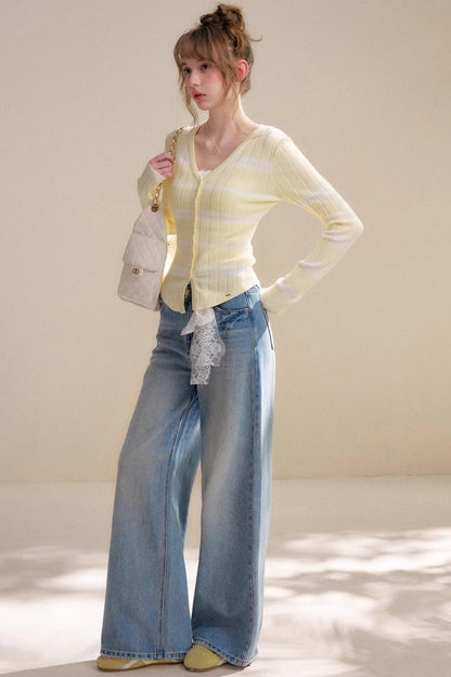 Romantische Kontrast-Spitzen-Strickjacke-Oberteil