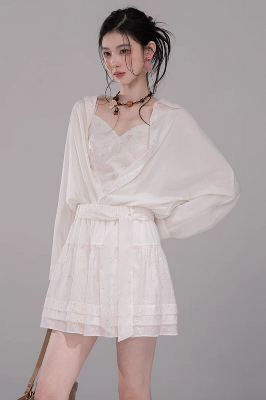 Lyocell Embroidered Blouse and Skirt Set-Up