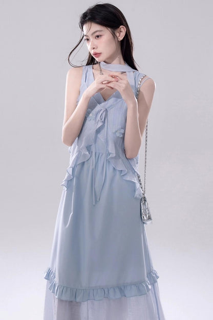 Romantic Blue Flower Cardigan Skirt Set