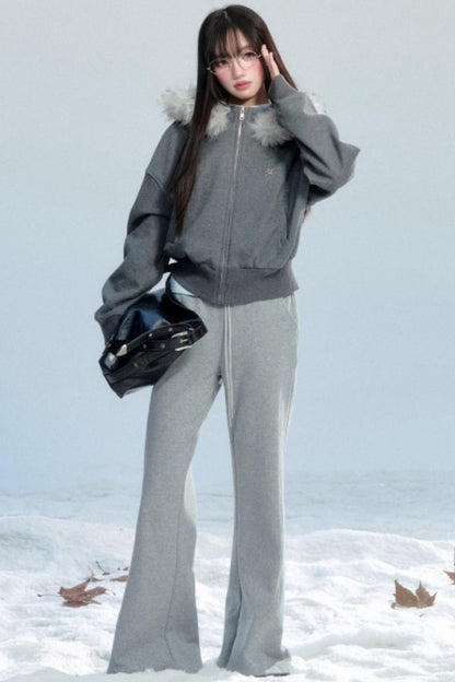 Relaxed Fur Collar Hooded Jacket