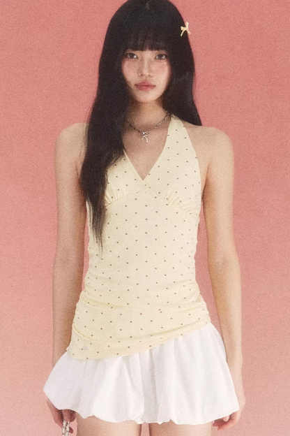 Spring Polka Dot Halter Dress