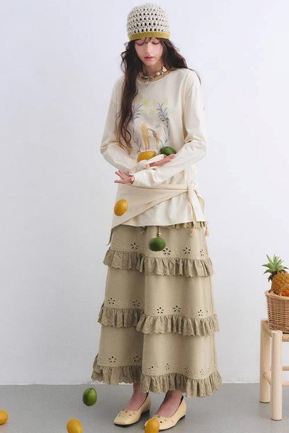 Vintage Lace Embroidery Skirt Set-Up
