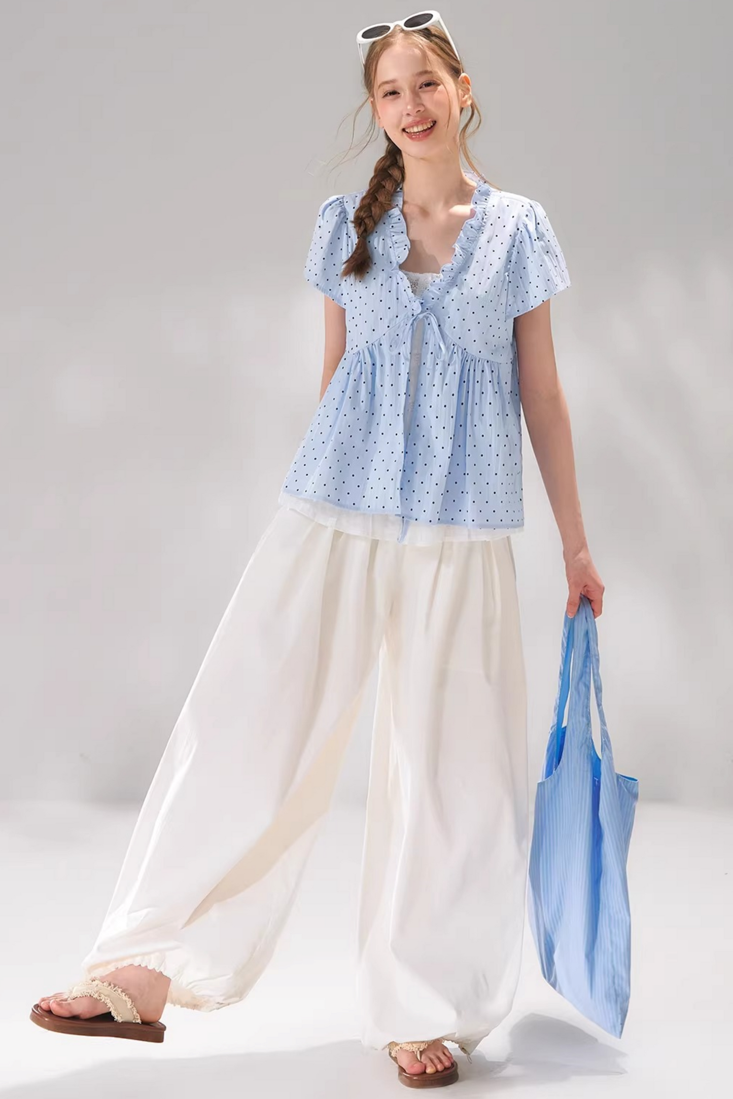 Ruffled Polka Dot Babydoll Top