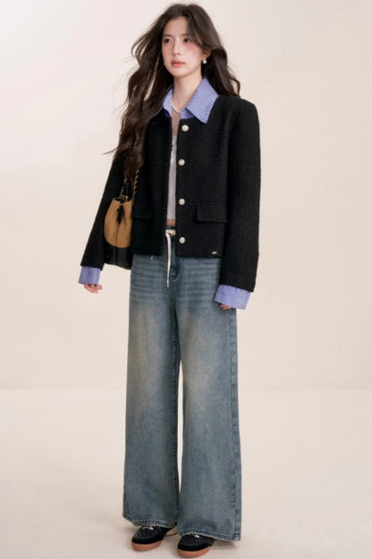 Tweed Plaid Panel Fake Two Jacket