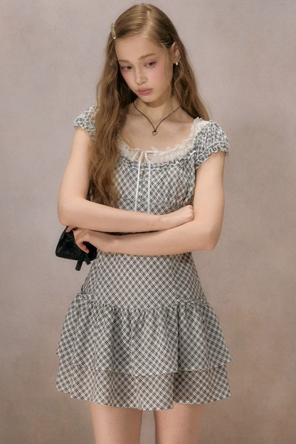 Sunny Sky Lace Plaid Dress
