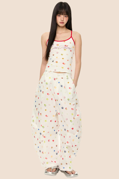 Printed Short Sleeve T-Shirt Camisole Set-Up