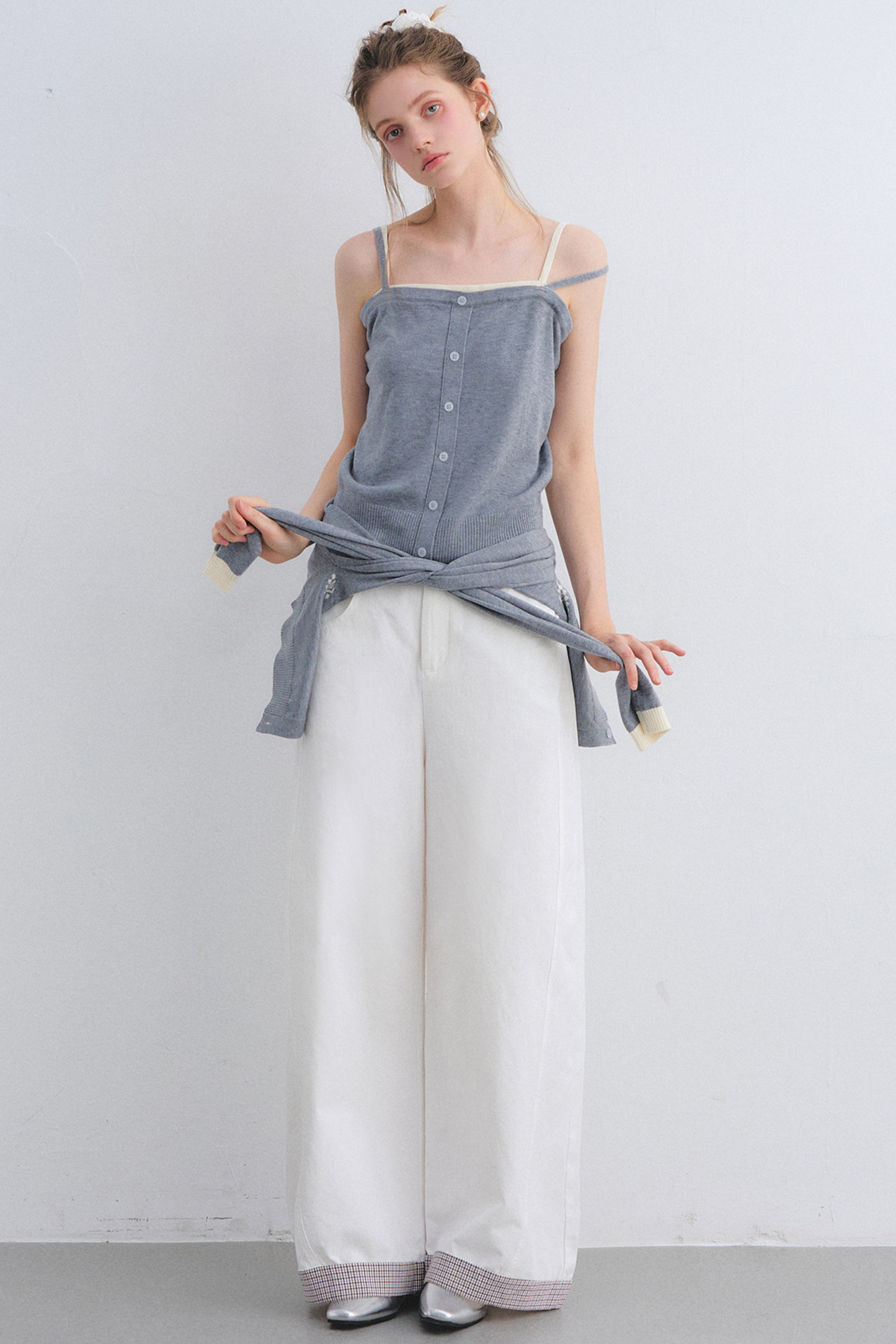 Gray Wool Knit Cardigan Set