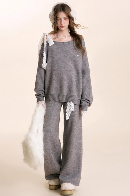 Romantic Lace Wool Sweater Set-Up