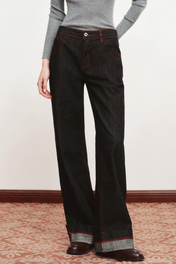 Thin High-Waisted Straight-Leg Pants