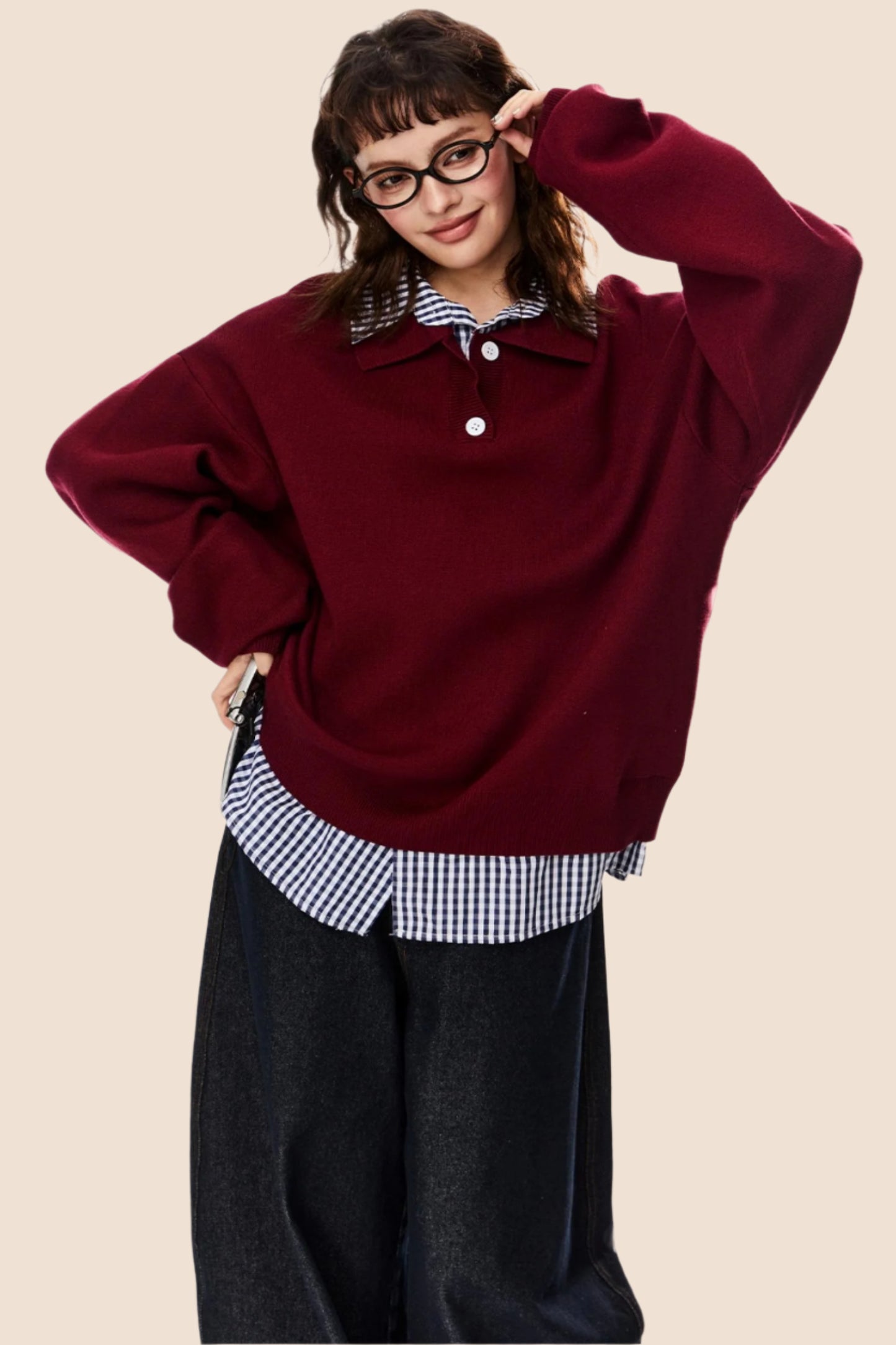 American Loose Fit Polo Sweater Top
