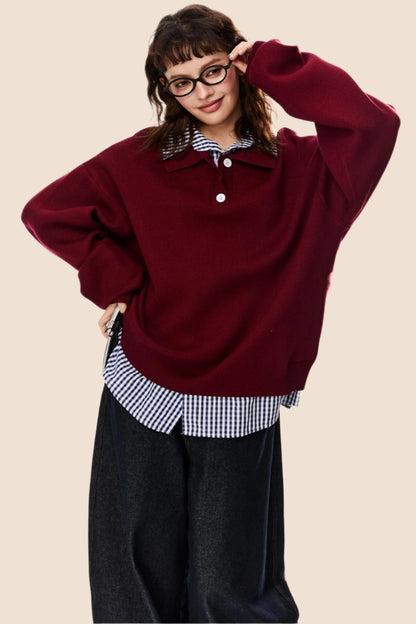American Loose Fit Polo Sweater Top