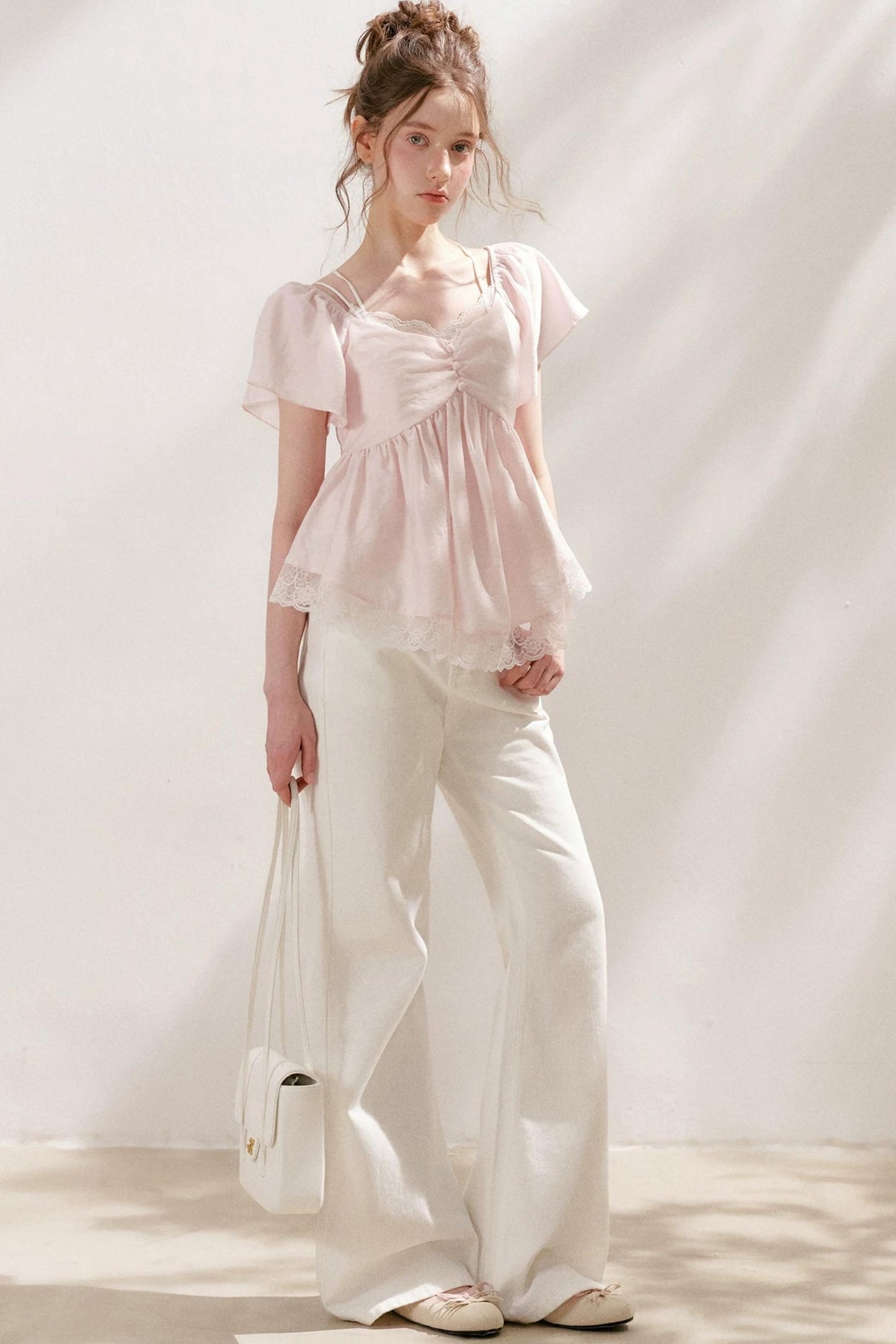 Tencel Lace Flutter Sleeve Blouse
