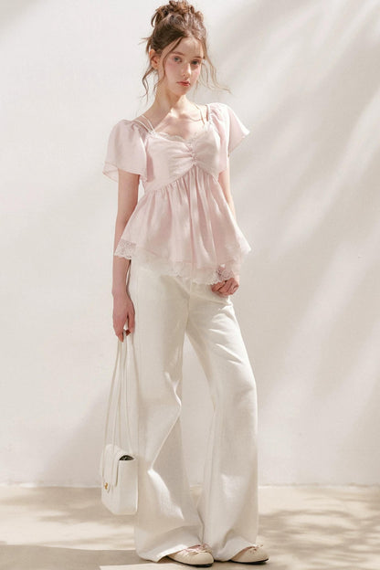 Tencel Lace Flutter Sleeve Blouse