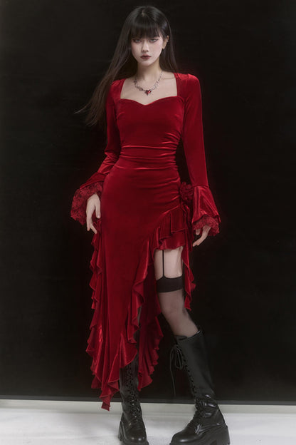 Women's Red Holiday Velvet Dress