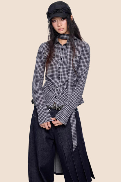 Plaid Retro Lace-Up Shirt