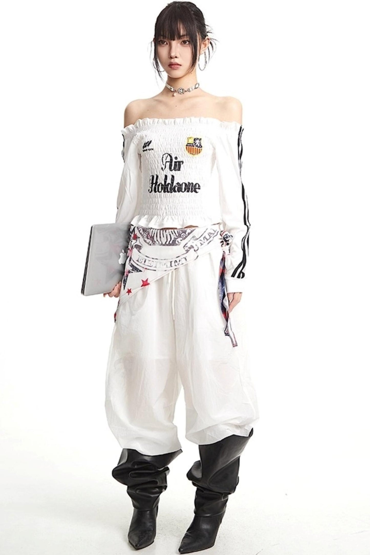 Pleats Elastic Sleeve T-Shirt