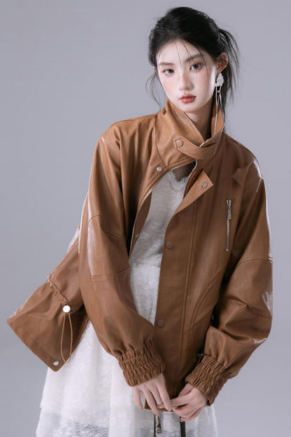 Deconstructed Dew Brown Leather Jacket