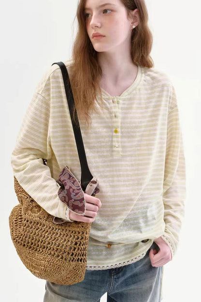 Lyocell Blend Striped Lace Top