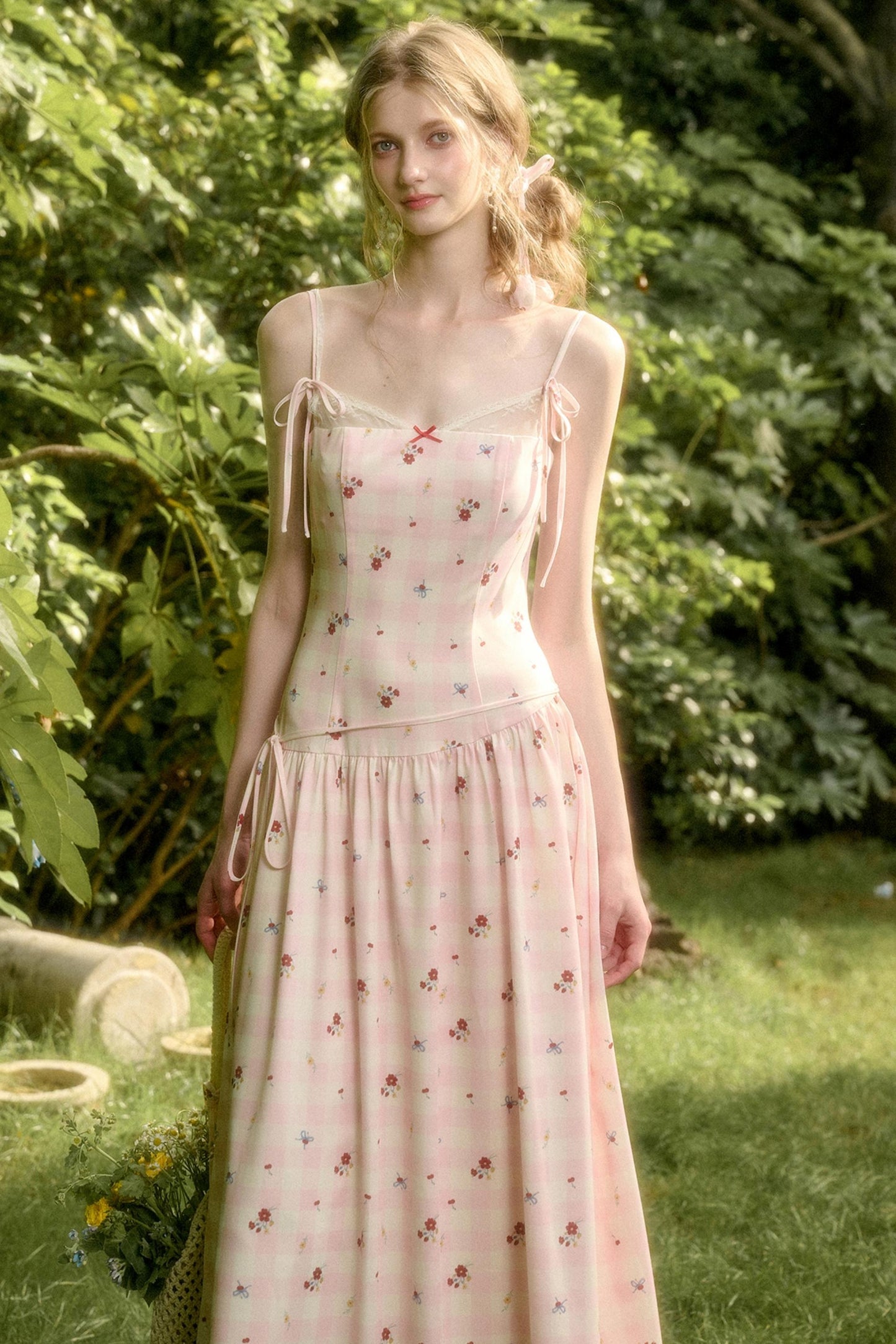 White Berry Lace Plaid Dress