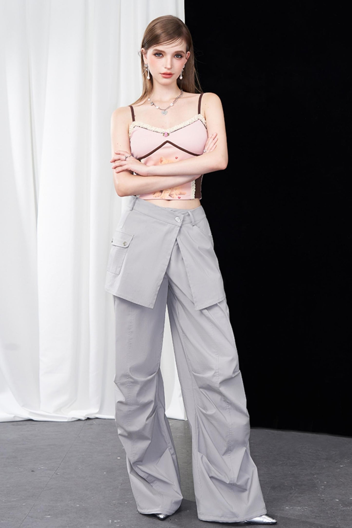 Gray Layered Pleat Work Trousers