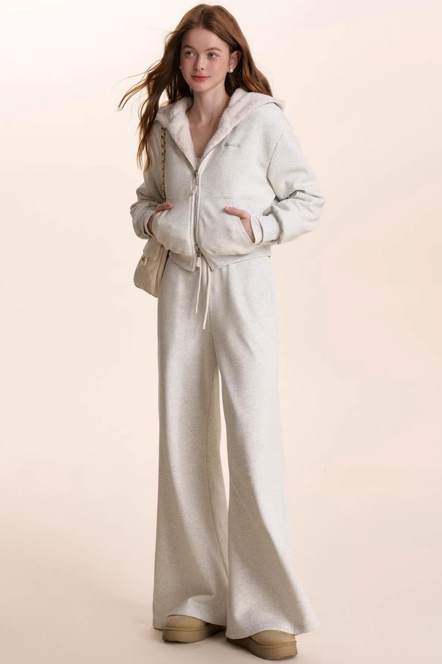 Hooded Plush Jacket & Fleece Pants Set-Up