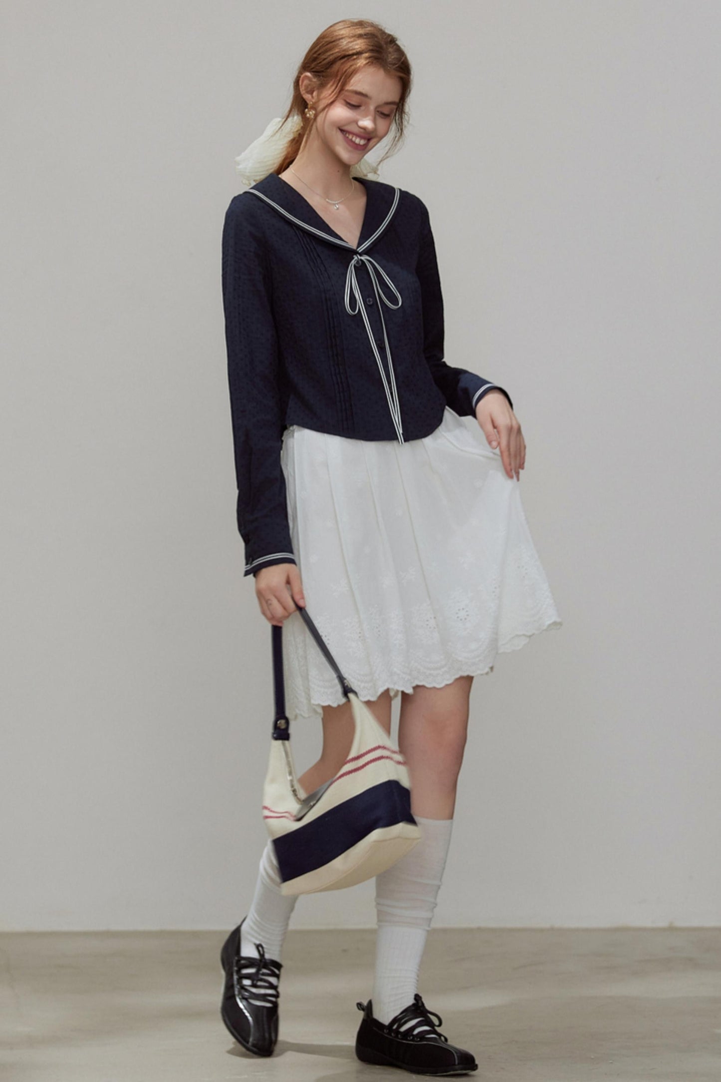 Navy Collar Womens Top