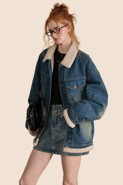 Retro Lambswool Contrast Denim Jacket