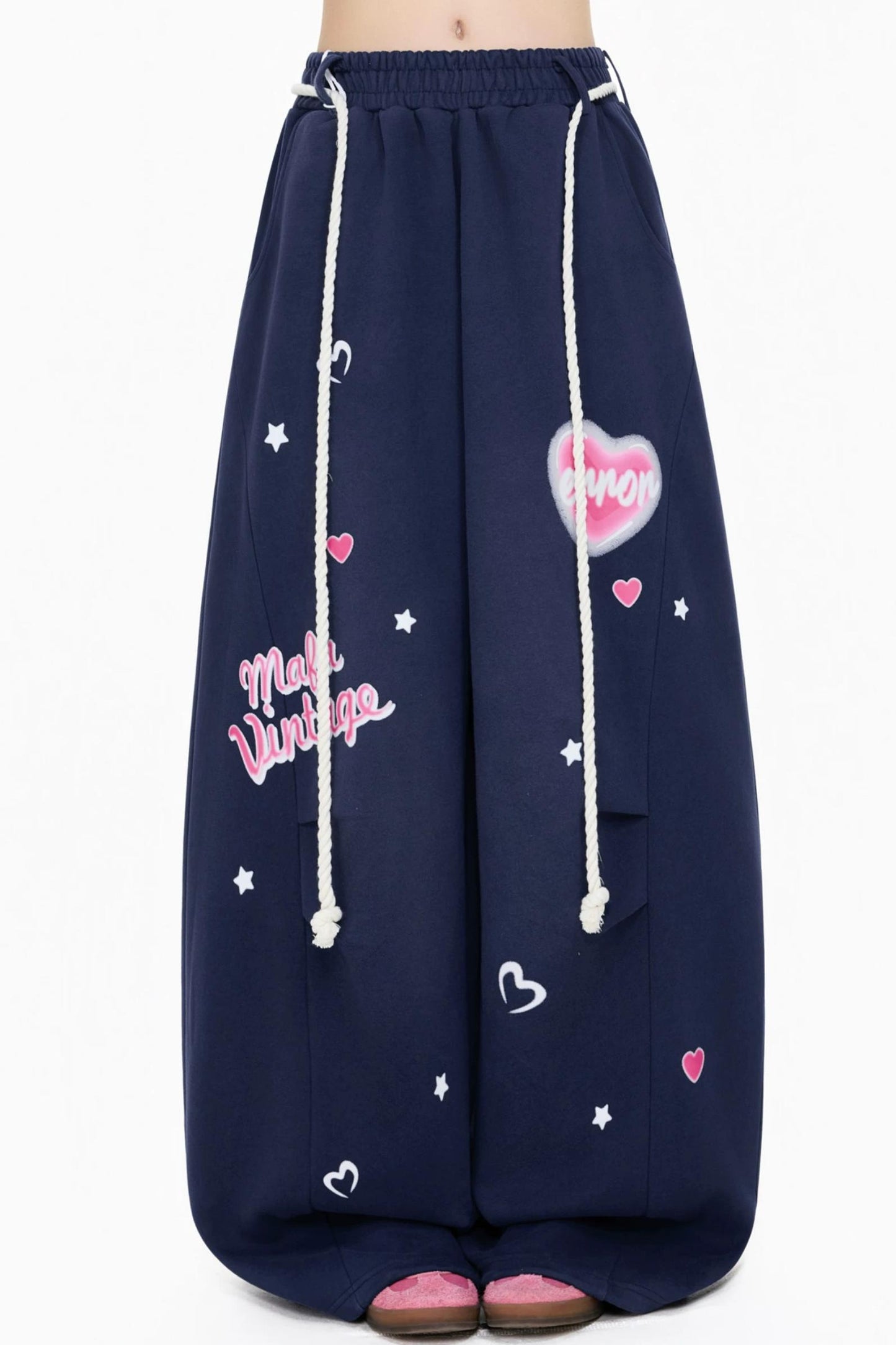 컬러 블로킹 하트 프린트 바지