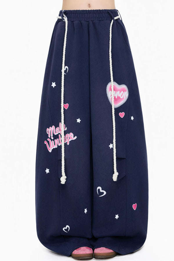 Color-Blocking Heart Print Pants