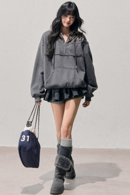 Fake Two Piece Plaid Hooded Jacket